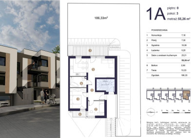 Trzypokojowe 55,26 m2 | Garaż Balkon Taras Ogród